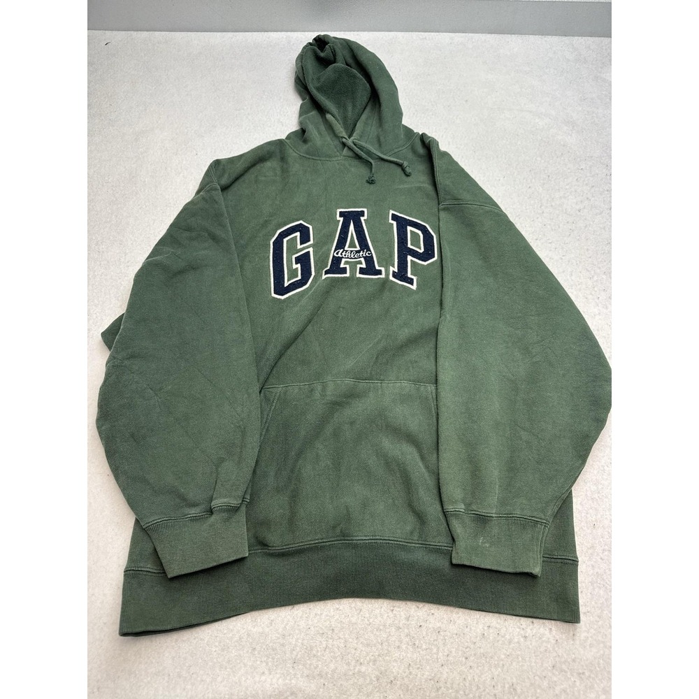 Gap Hoodie Mens Large Green Athletic Embroidered Logo Fleece Sweatshirt